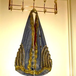 Beaded denim hobo bag